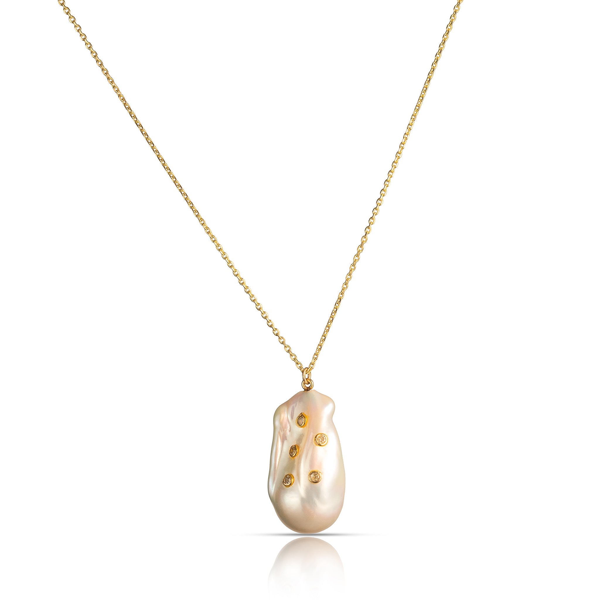 Baroque Pearl with Bezeled Diamond Necklace 