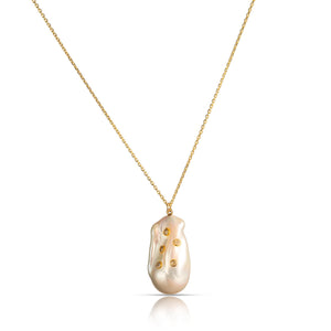 Baroque Pearl with Bezeled Diamond Necklace 