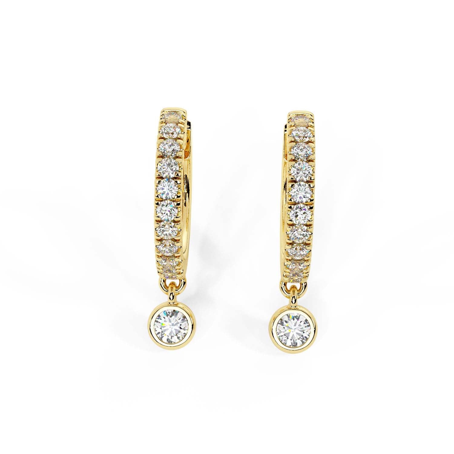 Diamond Huggie With Diamond Bezel Dangle Earrings