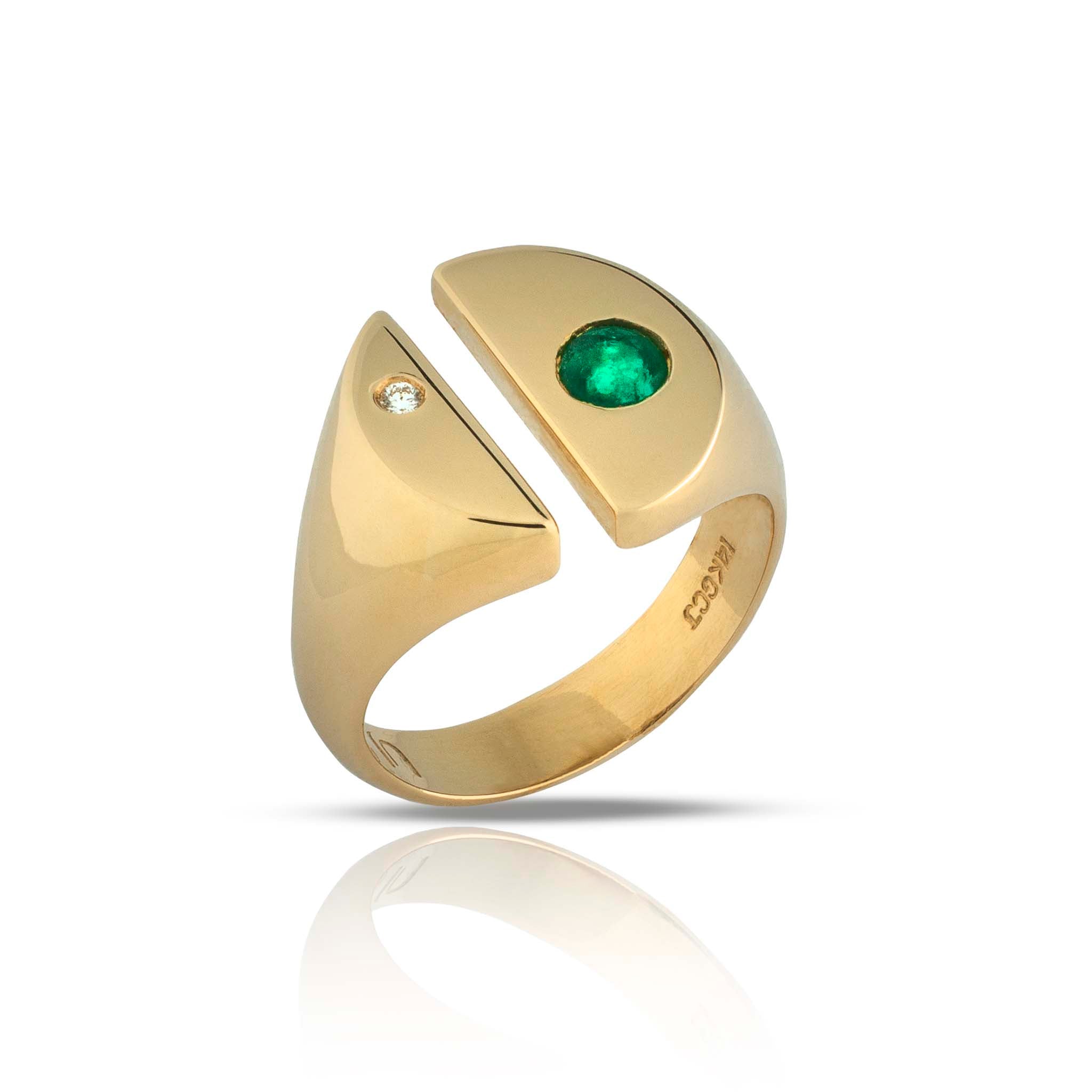 Emerald and Diamond Split Gold Ring