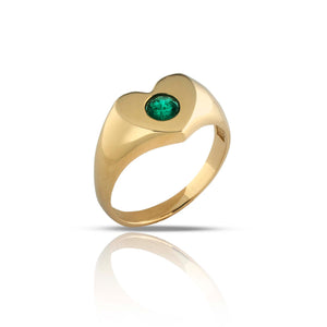 Emerald on Gold Heart Ring 