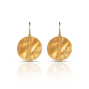 Pave Hammered Gold Earring Set