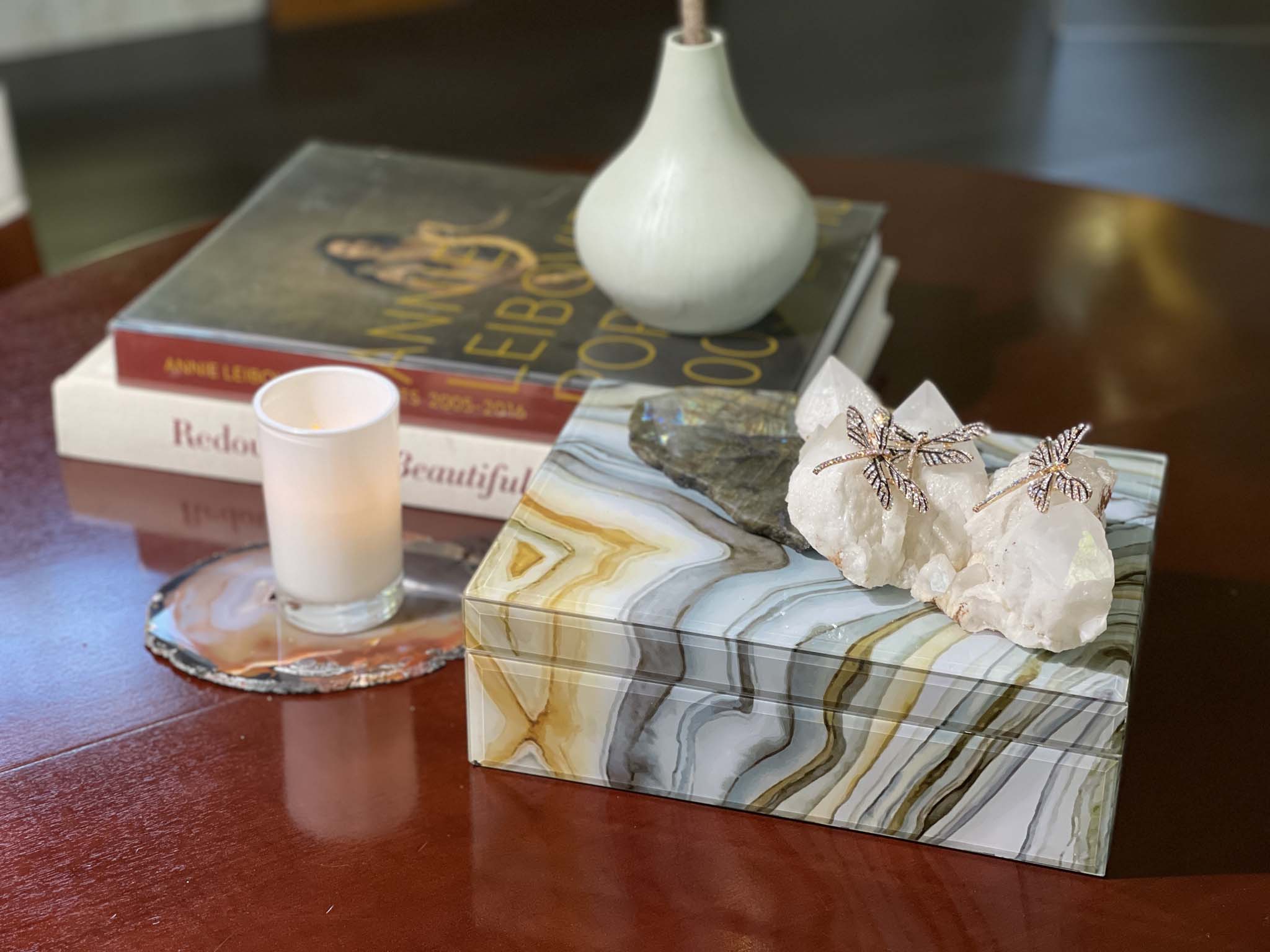 Glass Agate Labradorite Quartz with Dragonflies Box