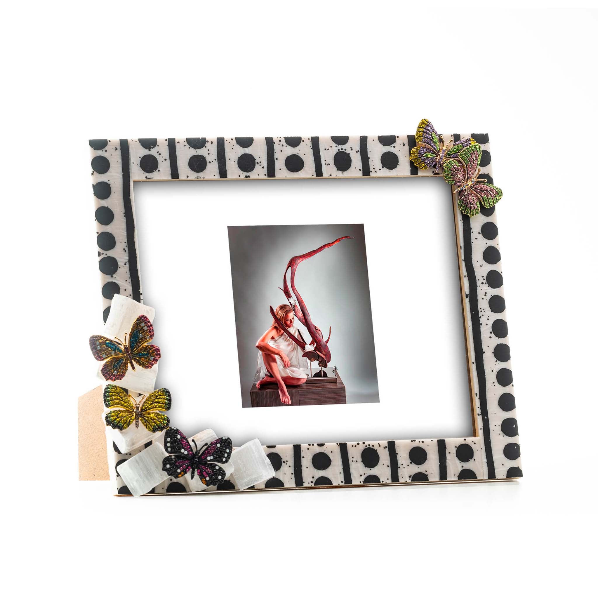 Selenite Polkadot with Colorful Butterflies Frame