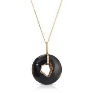 Black Agate Necklace Hammered Finish with Accented Diamond Pave