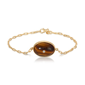 Tigers Eye Cabochon Bracelet with Diamond Sapphire