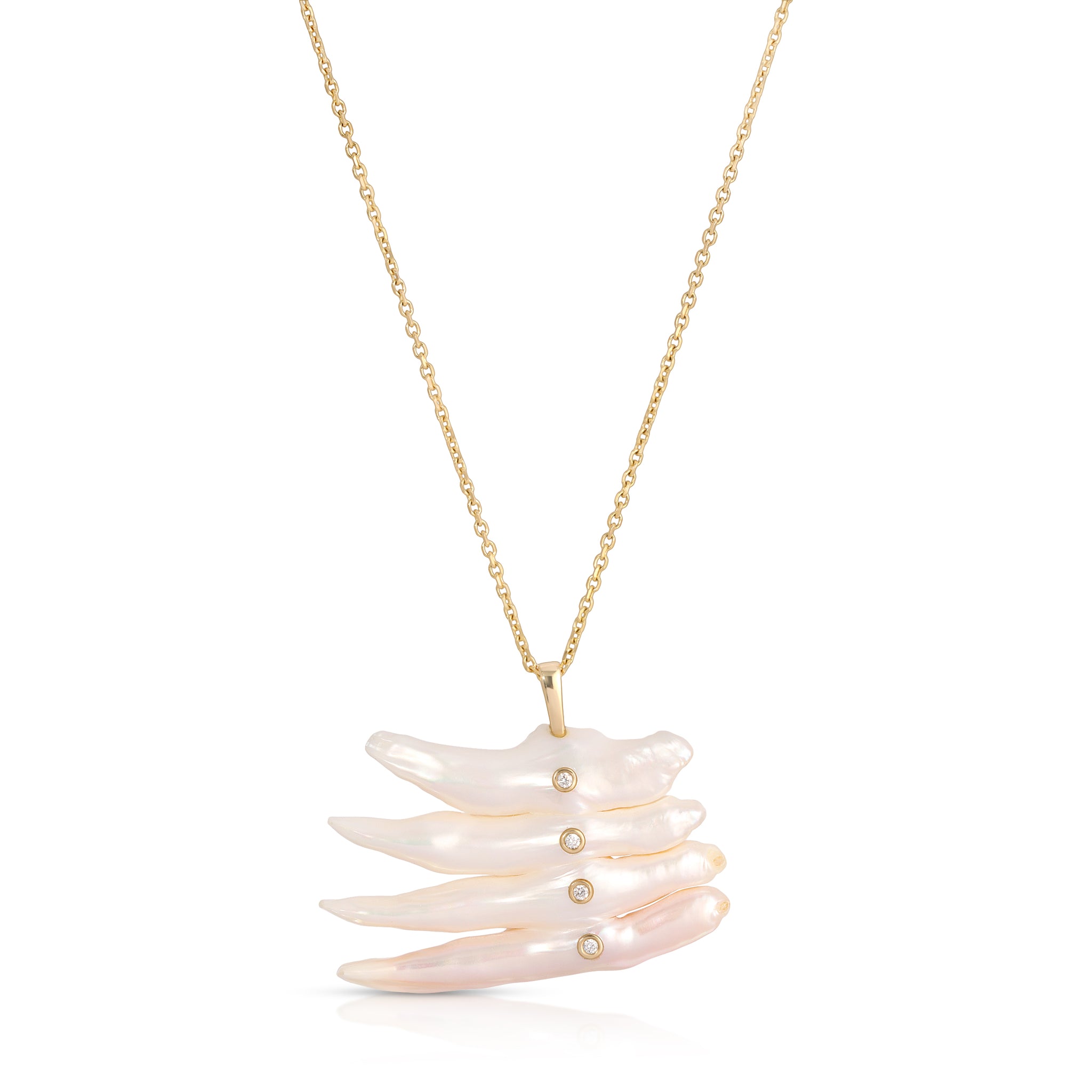 Mother of Pearl Freeform Necklace with 4 Accented Bezel Diamond