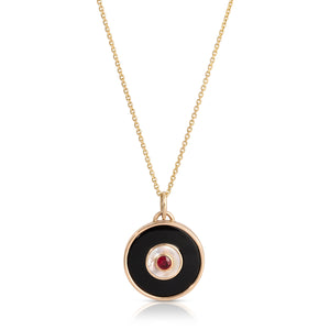 Black Onyx Round Necklace with Pearl Ruby