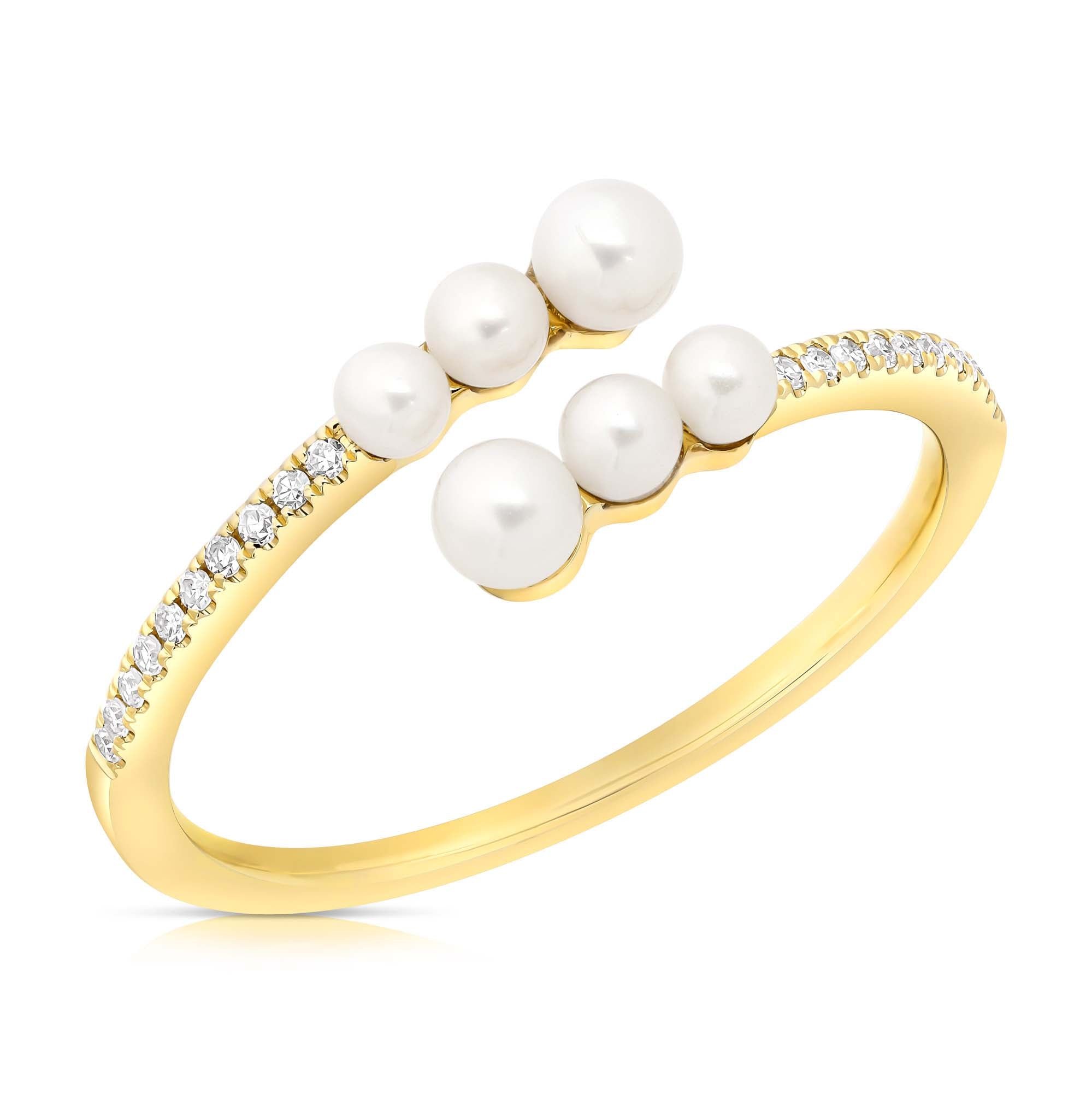 Yellow Gold Pearl And Diamond Bypass Ring