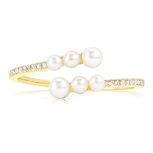 Yellow Gold Pearl And Diamond Bypass Ring