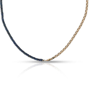 Beaded Sapphire with Gold Linked Chain Necklace 