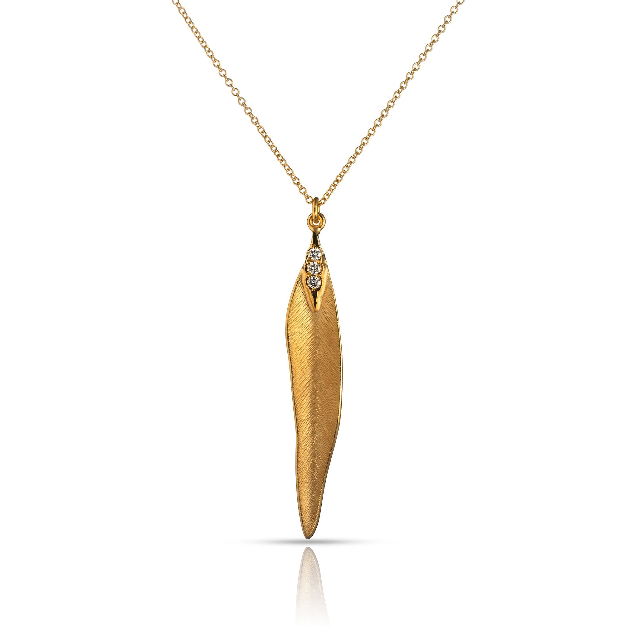 Gold Feather Pave Satin Finish Gold Necklace