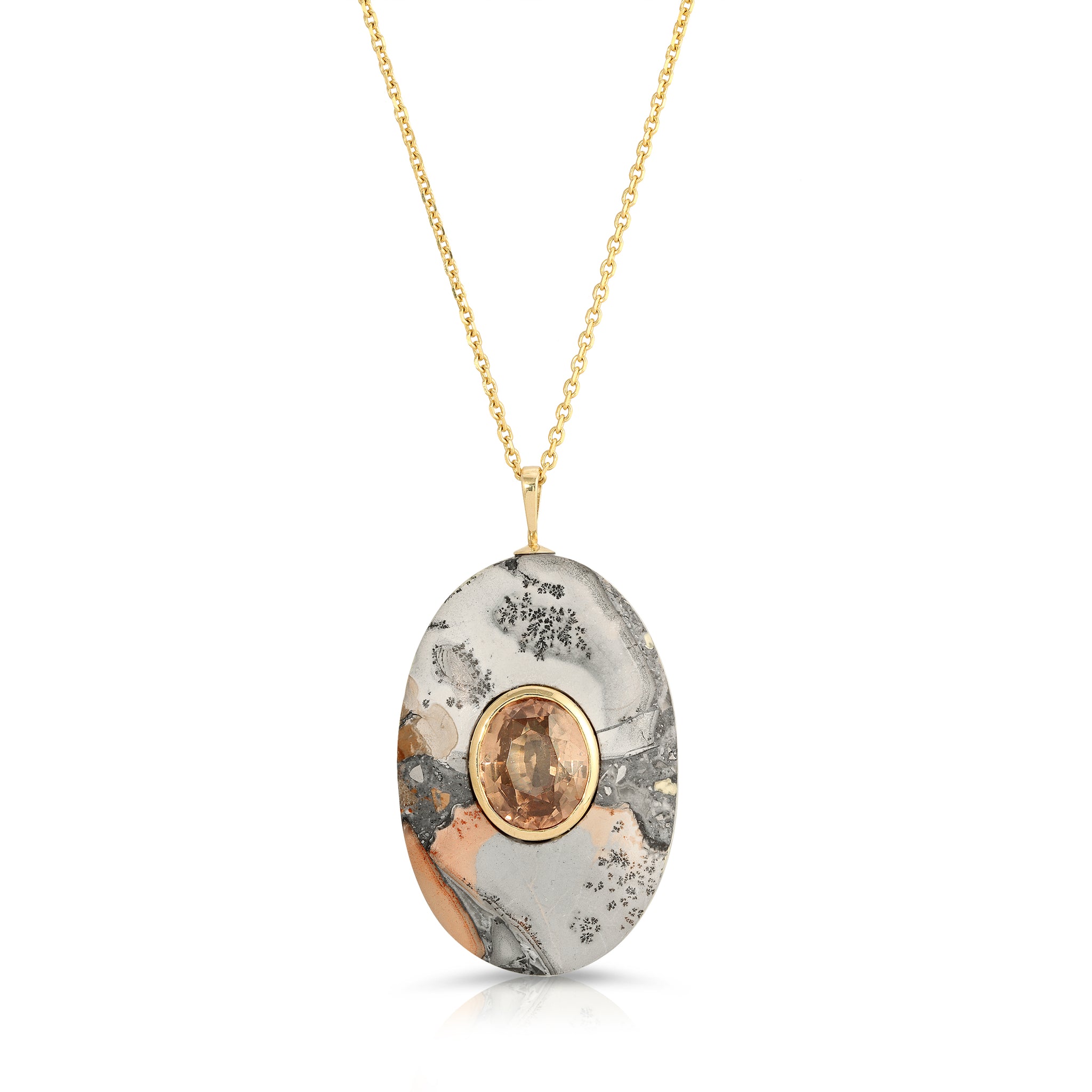 Agate Cabochon Necklace with Natural Peach Zircon