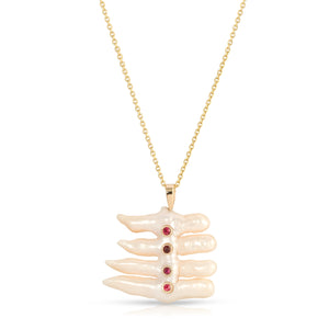 Mother of Pearl Freeform Necklace with 4 Accented Rubies