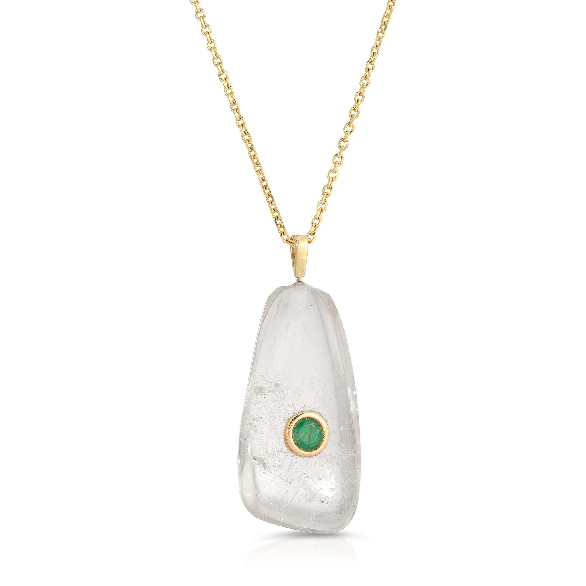 Quartz Clear Crystal Pendant with Emerald