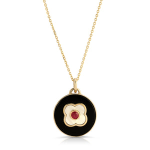 Black Onyx Necklace with Clover Mother of Pearl and Ruby