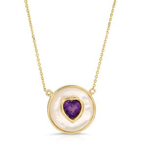 Mother of Pearl Cabochon Necklace with Bezel Heart Amethyst