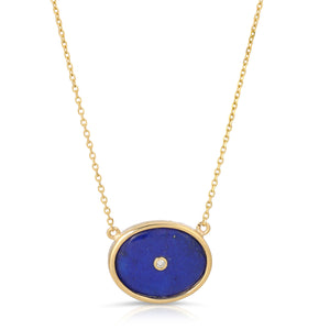 Lapis Oval Pendant Necklace with Bezel Diamond