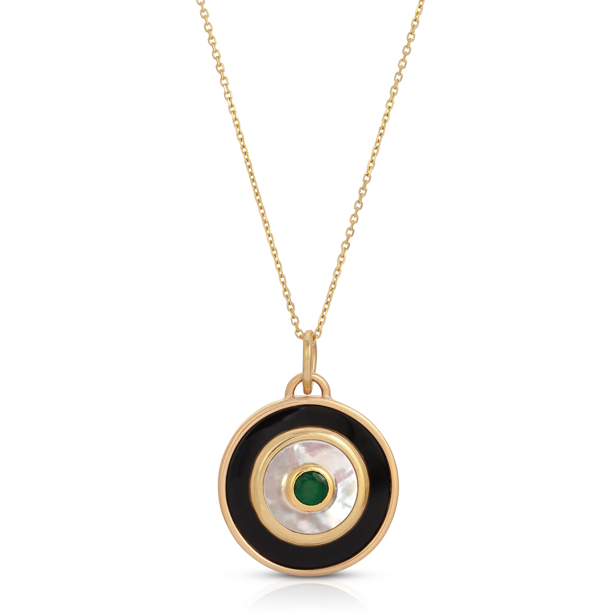 Black Onyx Round Necklace Bezel with Emerald