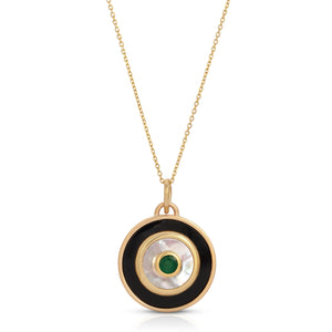 Black Onyx Round Necklace Bezel with Emerald