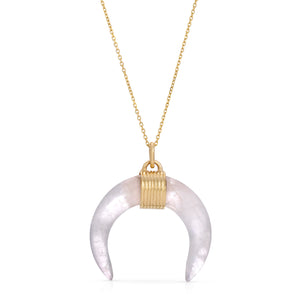 Quartz Crescent Moon Necklace Ribbed Gold Clasp