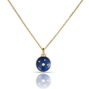 Lapis Necklace with Mother of Pearl Mandala and Diamonds