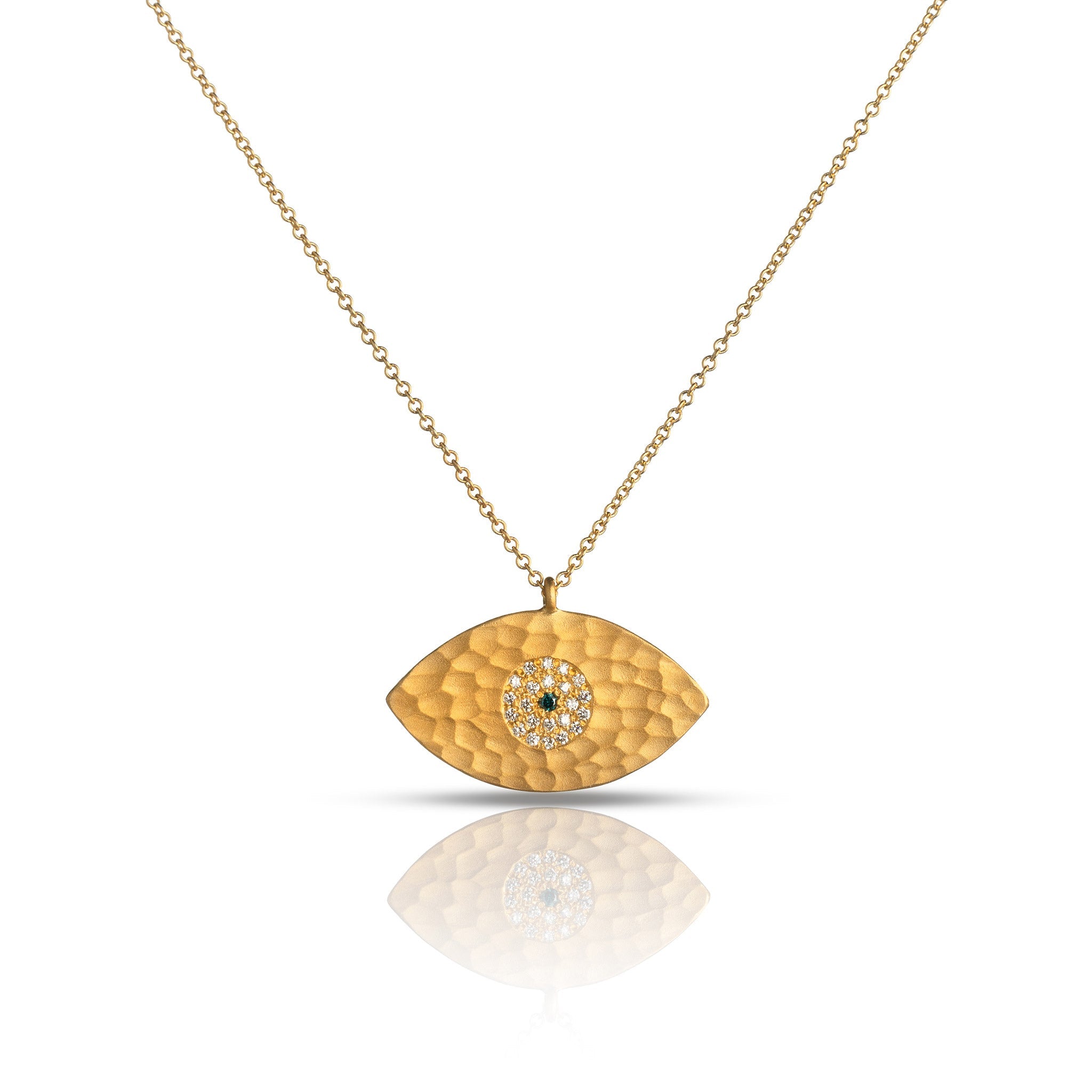 Lucky Eye Satin Finish Diamond Pave Blue Sapphire Gold Necklace