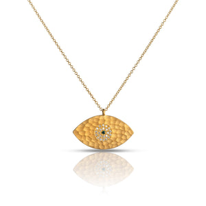 Lucky Eye Satin Finish Diamond Pave Blue Sapphire Gold Necklace