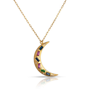 Moon Rainbow Satin Gold Necklace