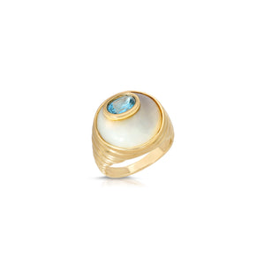 Mother of Pearl Cabochon Ring with Blue Tourmaline