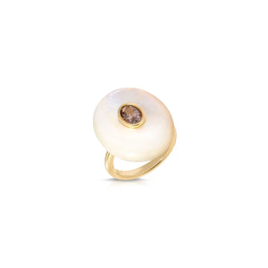 Mother Of Pearl Ring with Smokey Quartz