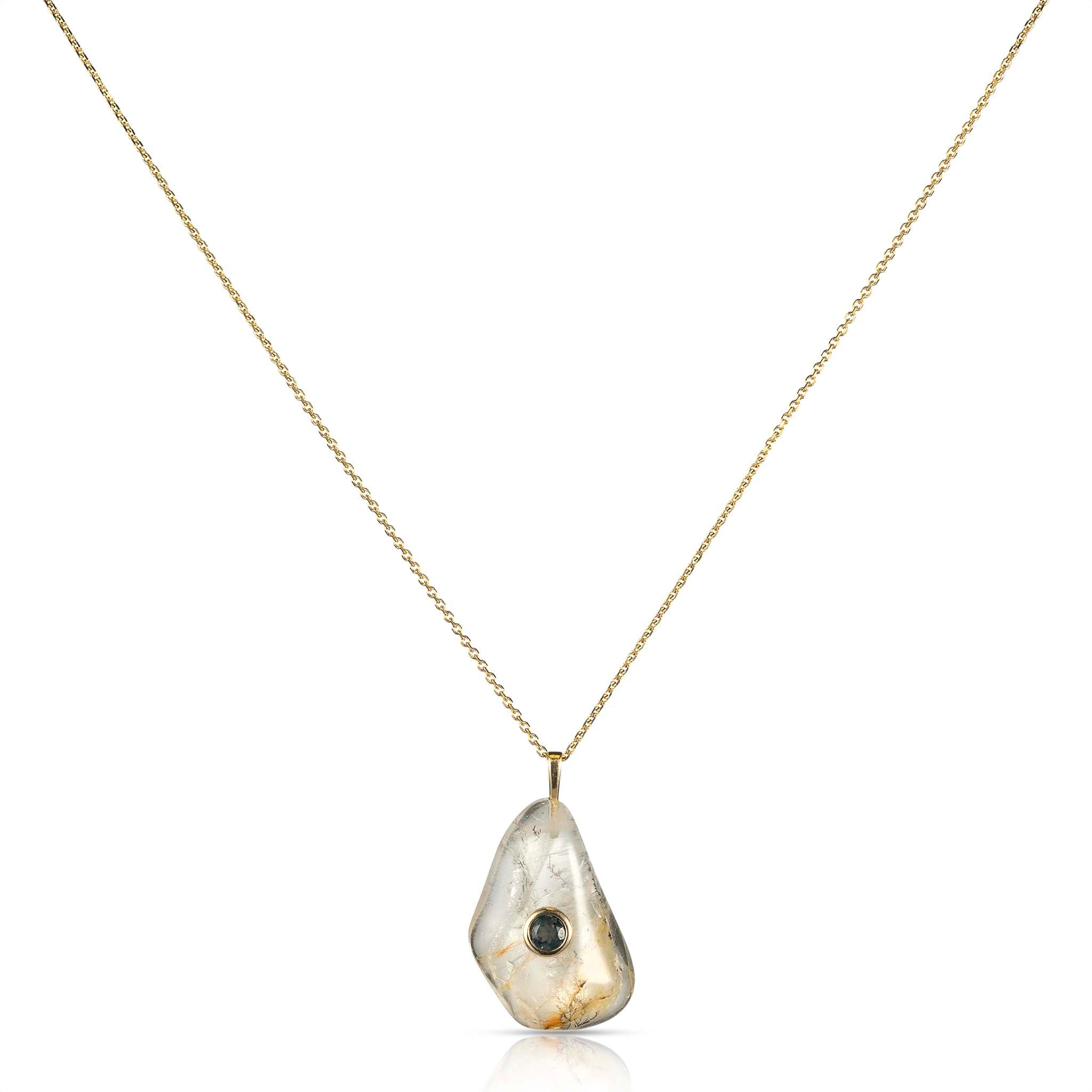 Quartz Crystal with Bezeled London Topaz Necklace 