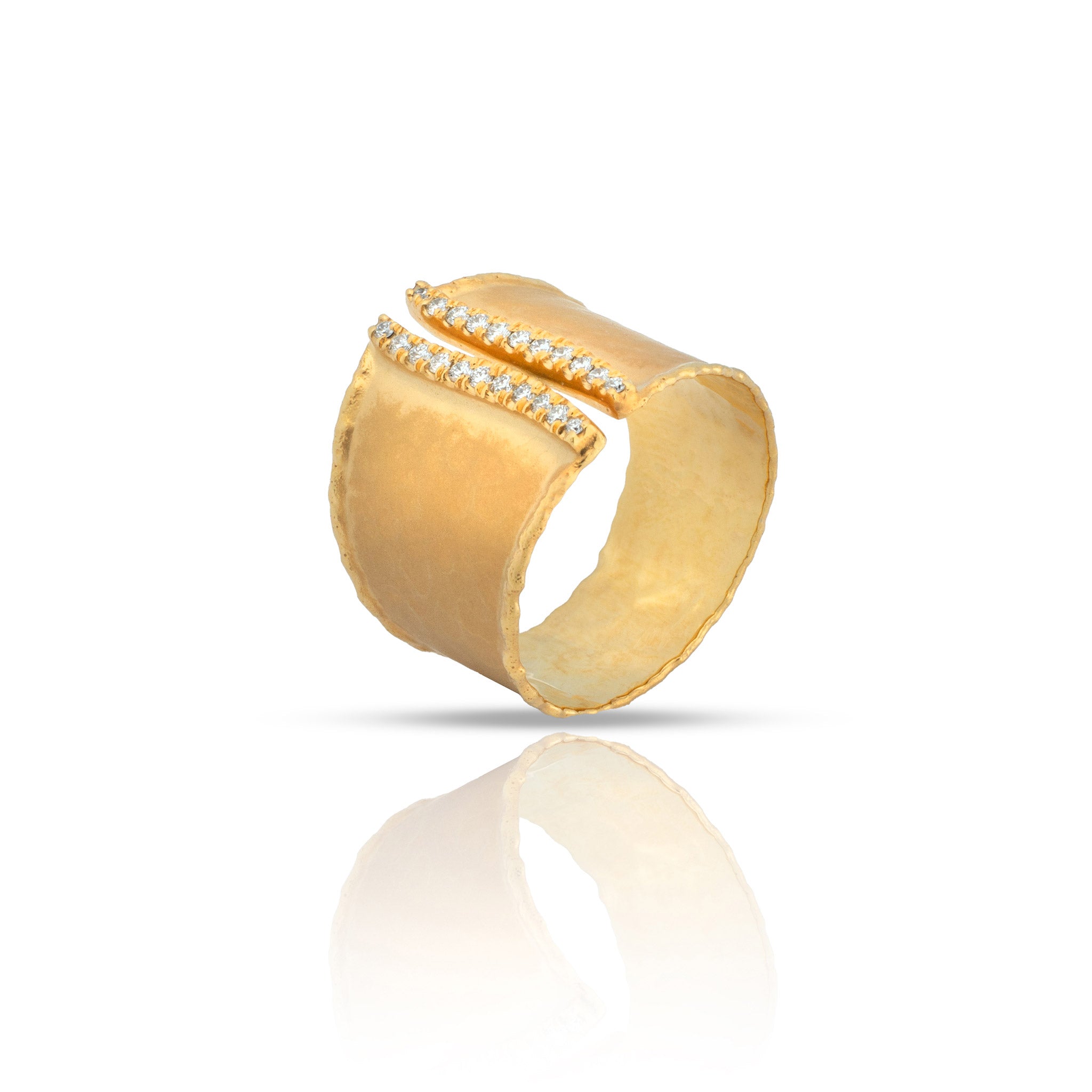 Satin Finish Diamond Pave Adjustable Gold Ring